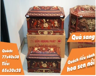 Quách tiểu sành hoa sen chân đứng. Quách: DxRxC 77x40x38, Tiểu: 65x30x28