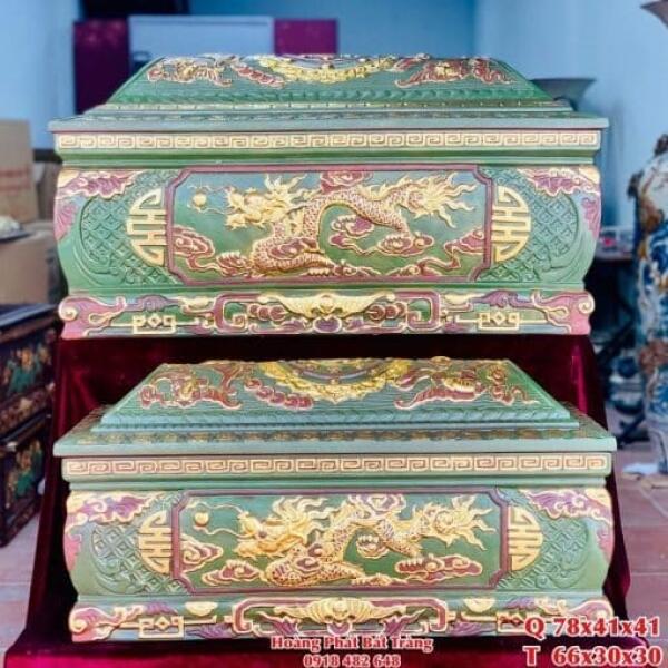 Quách tiểu sành dát vàng rồng phình xanh lục mái Vòm QTSA131