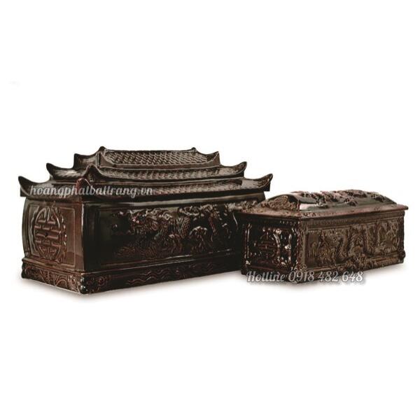 Tiểu quách sứ Bát Tràng ba mái chân quỳ dạ cá, men nâu cổ cỡ Đại QTSU6