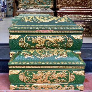 Quách tiểu sành rồng phình xanh lục dát vàng cỡ Đại mái Vòm QTSA84