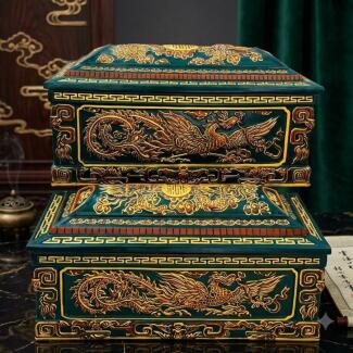 Quách tiểu sành Song Linh xanh lục vẽ nhũ vàng QTSA107