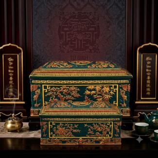 Quách tiểu sành tứ bình vạn phúc xanh lục vẽ nhũ cỡ Đại QTSA111