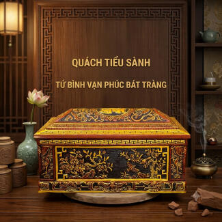 Quách tiểu sành tứ bình Vạn Phúc vẽ nhũ mái Vòm cỡ Đại QTSA115