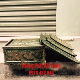 Tiểu quách sứ mạ vàng men xanh thạch anh ba mái cỡ Đại QTVK14