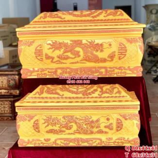 Quách tiểu sành Bát Tràng rồng phình màu vàng lưu ly mái Vòm QTSA129