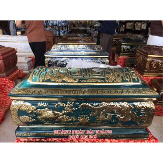 Quách tiểu sứ mạ vàng tứ linh màu xanh lục mái Vòm cỡ Đại QTSU442