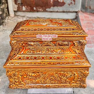 Quách tiểu sứ rồng hoàng thổ mái Vòm cỡ Trung QTSU459