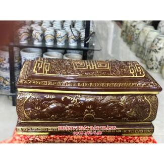 Quách tiểu sứ tứ linh nhũ vàng màu nâu cổ mái Vòm cỡ Đại QTSU440