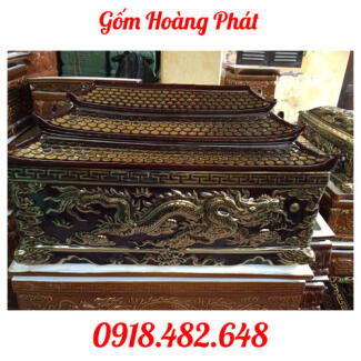 Tiểu quách sứ vàng kim cao cấp men nâu cổ, ba mái cỡ Đại QTVK8