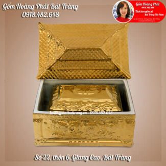Tiểu quách sứ phủ vàng ba mái rồng nổi 3D cỡ Đại QTVK16