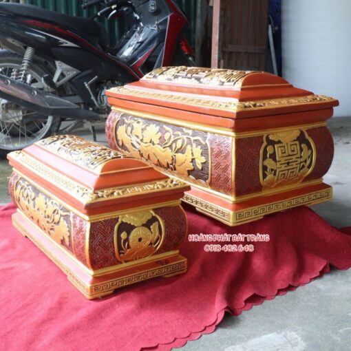 Giá quách tiểu sành Bát Tràng hoa sen dát vàng cao cấp