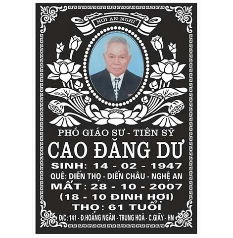 Bia mộ sứ Bát Tràng Phó giáo sư - Tiến sỹ Cao Đăng Dư