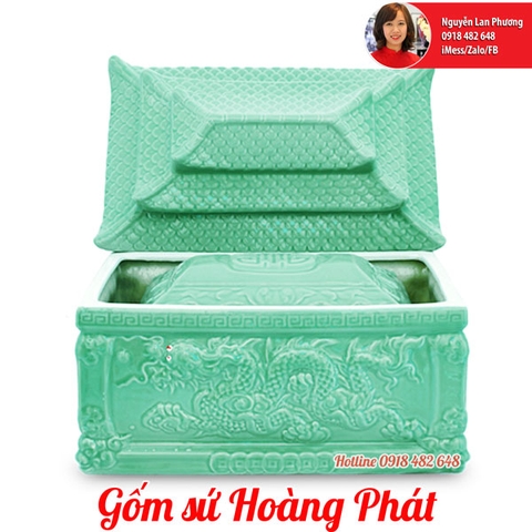 Quách đựng tro cốt men xanh ngọc 3 mái rồng nổi 3D SP4476