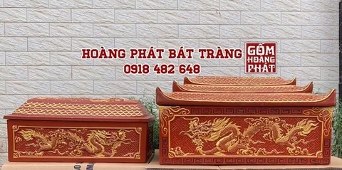 Quách tiểu sành cao cấp mái chùa vẽ nhũ vàng Bát Tràng