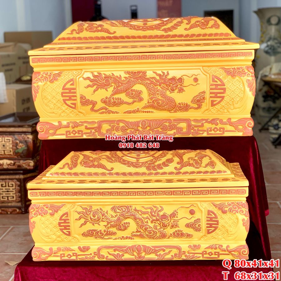 Quách tiểu sành rồng màu vàng mái Vòm cỡ Đại