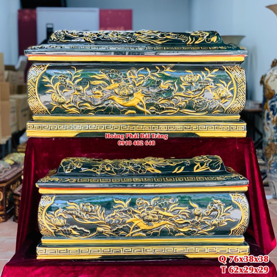 Tiểu quách sứ hoa sen xanh lục nhũ vàng mái Vòm cỡ Đại